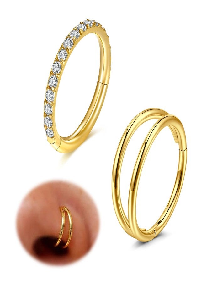 AVYRING حلقات أنف ذهبية من AVYRING، حلقتان، عيار 18، مصنوعة من الفولاذ الجراحي 316L، بمشبك مفصلي، مناسبة لحلقات الأنف الغضروفية والصدفية والدايت، عيار 18، للنساء والرجال، 8 مم - Image 1